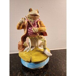 Vtg Beatrice Potter Mr Jeremy Fisher Revolving Music Box Lazy River Fishing